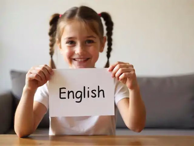 Vesela djevojčica u školskom okruženju s ruksakom, uzima ljubičastu fasciklu s police